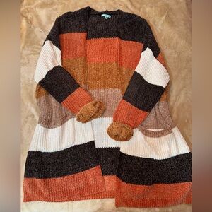 Striped Multicolor Knitted Open-Front Cardigan